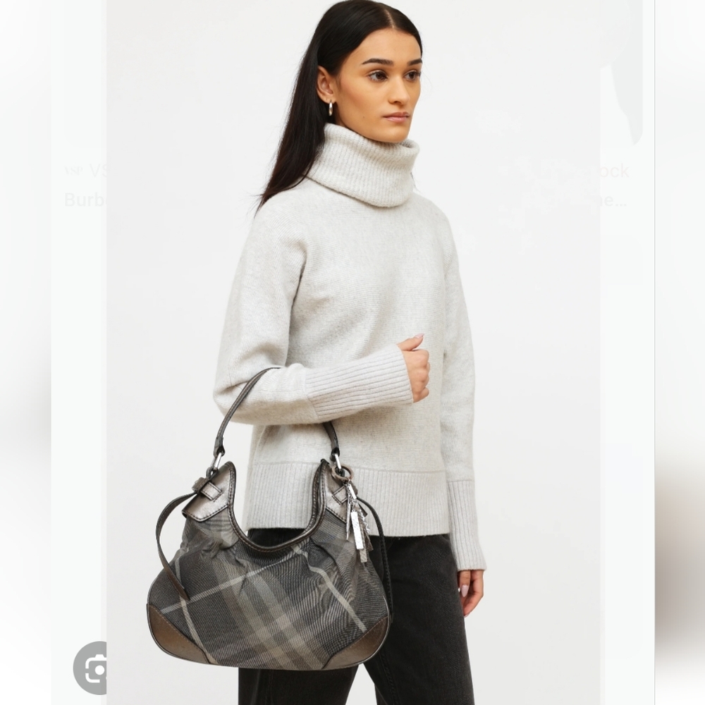 Burberry Black and Brown Plaid Leather Hobo Bag